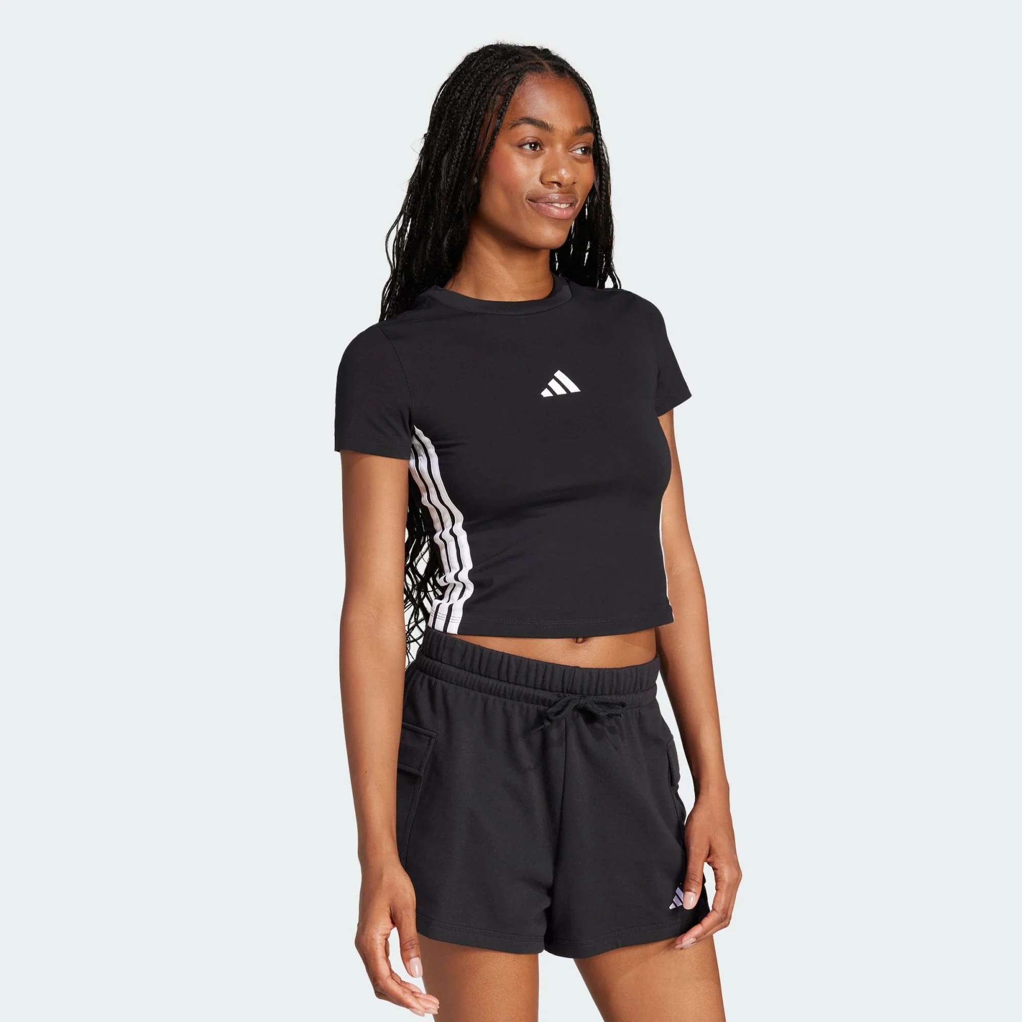 T-shirts de Algodão Justa Mulher Adidas 3 Stripes Essentials - Image 2