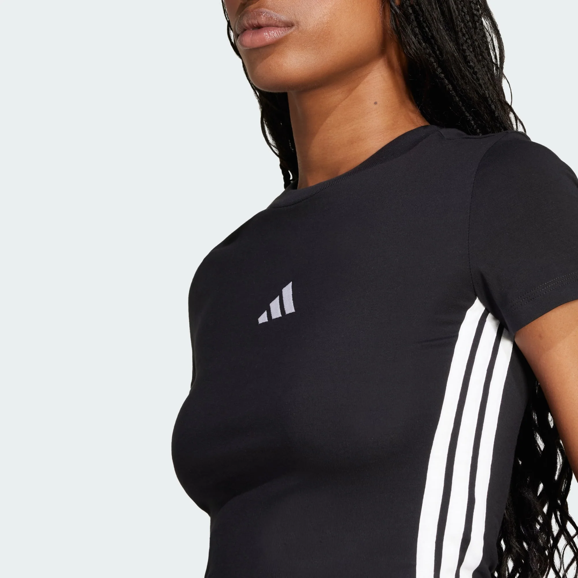T-shirts de Algodão Justa Mulher Adidas 3 Stripes Essentials - Image 3